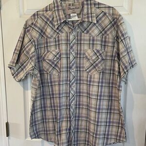 Wrangler Men's Size 2X Casual Plaid Shirt - Purple and Tan